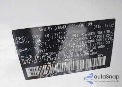 2022 Subaru Outback Limited Xt z USA, uszkodzony, nr VIN 4S4BTGND8N3274486